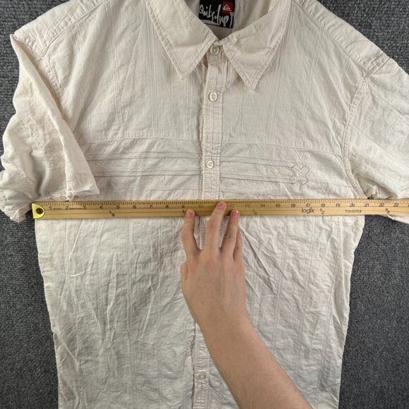 Quiksilver Men Short Sleeve Button Up Shirt Medium Off White Ivory Cotton Adult - Picture 5 of 12